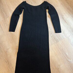 Abercrombie & Fitch A&F Long Sleeve Ribbed Maxi Sweater Dress Black Bodycon XS